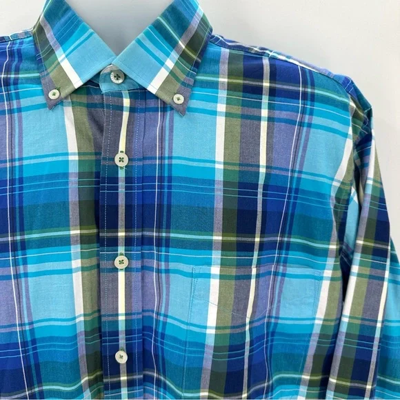 Alan Flusser Shirt Mens L Large Blue Plaid Button Down Long Sleeve Flip Cuff - Picture 2 of 11